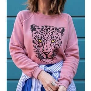 Thread Hippie LA Brand Pink Leopard Print Crew Neck Sweater